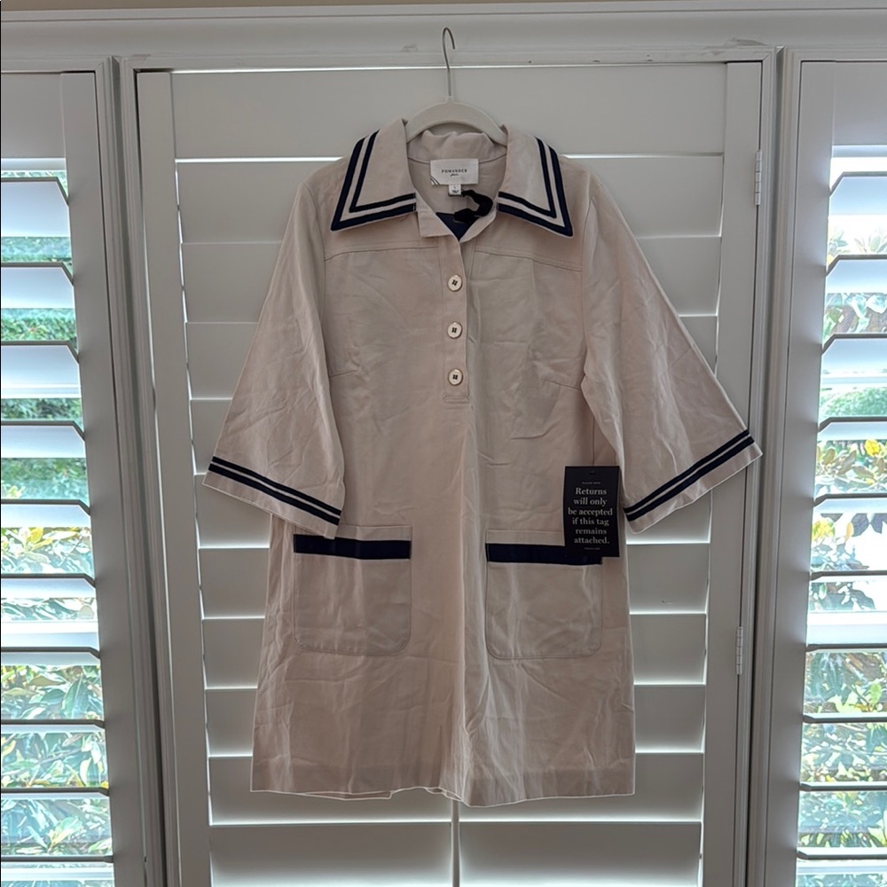 Tuckernuck White and Blue Notched Collar Mini Dress